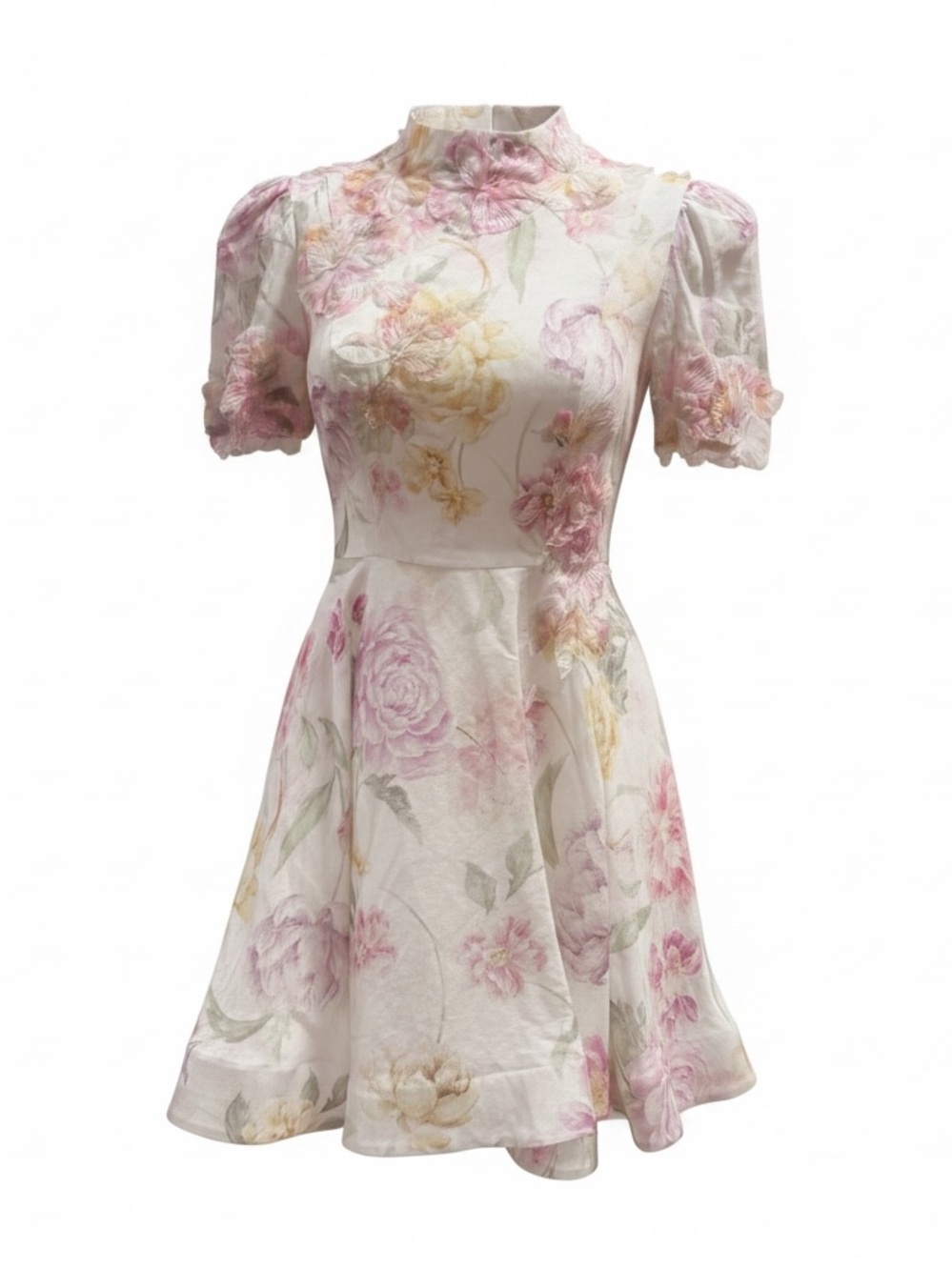 ANTONIO MELANI White Floral Midi Dress with Pink and Yellow Accents